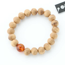 ブレスレット 腕輪 数珠 男性用 ウィスキーウッド10mm玉 琥珀入