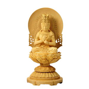 仏像 柘植 丸台座(蓮華) 大日如来 飛天光背 金泥有 3.0寸