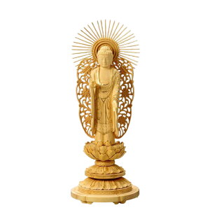 【ポイント10倍 〜27日まで!】仏像 柘植 丸台座(蓮華) 西立弥陀 櫛飛天光背 金泥有 4.5寸