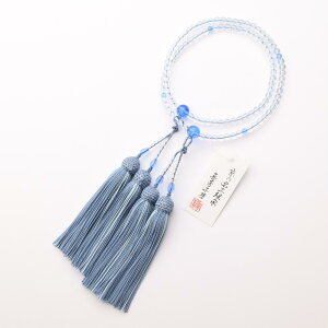 数珠 京念珠 女性用 二連 本水晶丸玉 108玉 ブルークォーツ仕立 正絹房 葬儀 葬式 フォーマル【レビューで180日保証】