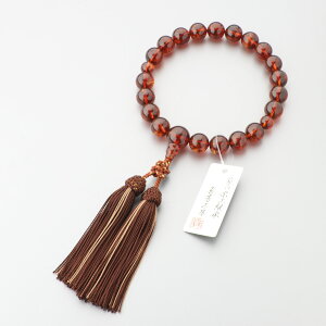 数珠 京念珠 男性用 圧縮本琥珀20玉 共仕立 正絹蛍房 チョコに唐茶 葬儀 葬式 フォーマル【レビューで180日保証】