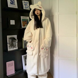パジャマ レディース 着ぐるみ もこもこ 長袖 ルームウェア 秋冬 部屋着 前開き 寒さ対策 ふわふわ 厚手 可愛い 暖かい 寝間着 chiikawa