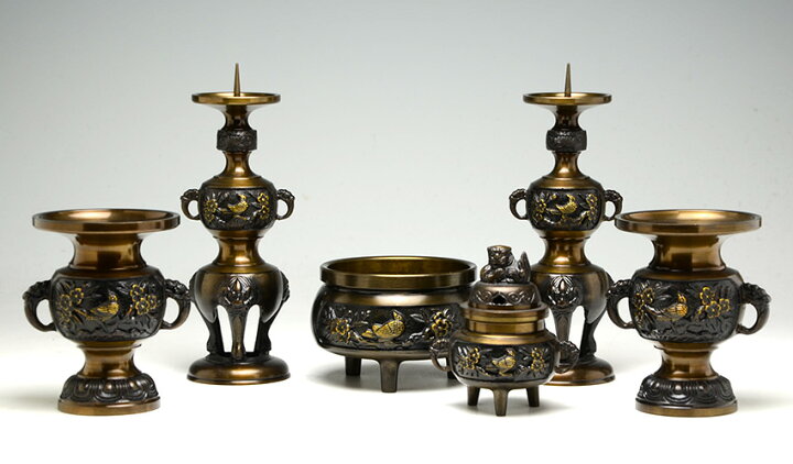 楽天市場】【4/1限定P5倍】 仏具セット 6具足 真鍮製 DC 花鳥模様付 六 