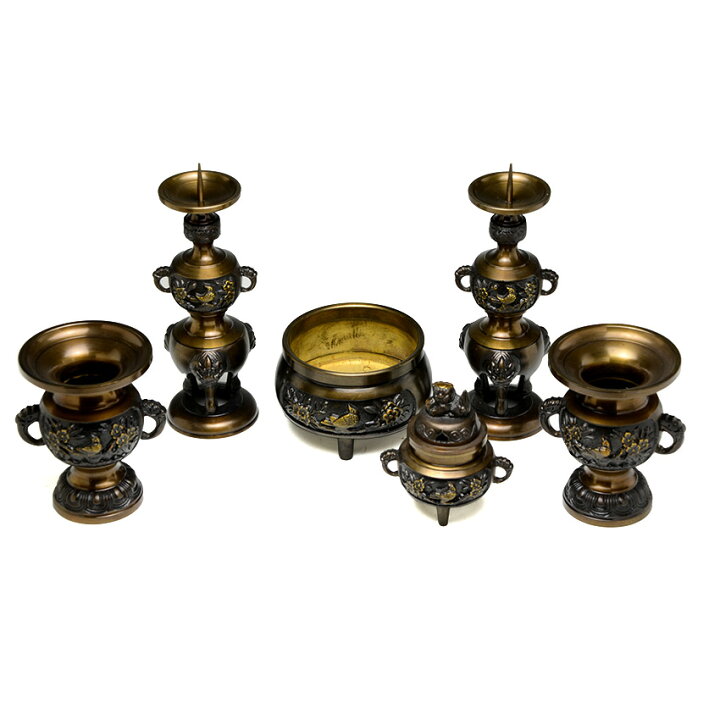 楽天市場】【4/1限定P5倍】 仏具セット 6具足 真鍮製 DC 花鳥模様付 六 