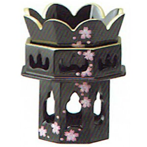 真宗大谷派 東用 御供具 仏具 仏具 花立・火立・香呂 | 木製 総黒 八角備花 桜蒔絵入 背短 2.0 | 2.0 高82×幅70mm