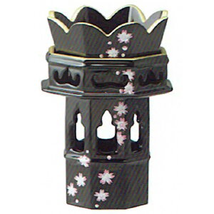 真宗大谷派 東用 御供具 仏具 モダン仏具 花立・火立・香呂 | 木製 総黒 八角備花 桜蒔絵入 背高 2.5 | 2.5 高125×幅88mm