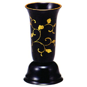 線香差し 3.5寸 黒(フチ金)蒔絵総唐草 1個箱入 【箱入 蒔絵入】お線香入れ 手元 仏具| 奥行55×幅55×高105mm 重量 39g