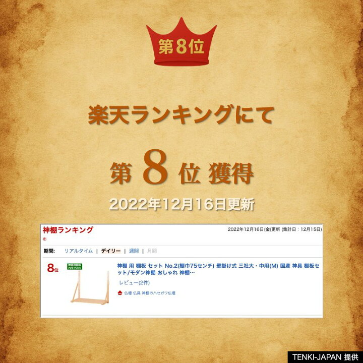楽天市場】神棚 用 棚板 セット No.2(棚巾75センチ) 壁掛け式 三社大 