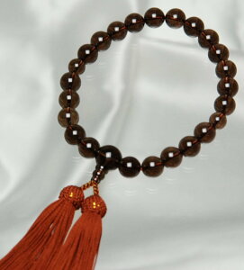 男性用 数珠 茶水晶 22玉共仕立正絹頭房(茶色) 各宗派 男性用数珠 念珠 スモーキーブラウン 高級感のある茶色幅広い年代の 男性 におすすめ /茶水晶 数珠タイプ 房 天然石 葬祭 フォーマル 葬