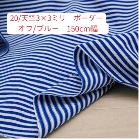 ニット生地 20/天竺 ボーダー ブルー / オフ 150m幅 日本製 50cm単位の価格 tシャツ カットソー ワンピース レディス メンズ 子供服 手芸 クラフト 生地 布 屋 さん 通販