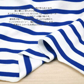 ぽっきり1000円 ニット生地 綿100% 天竺 ボーダー オフ 22ミリ / ブルー 10ミリ 130cm幅 日本製 50cm単位の価格 tシャツ カットソー レディス メンズ 子供服 手芸 ハンドメイド クラフト 布 生地 屋さん