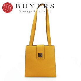 【中古】CELINE セリーヌ ショルダーバッグ イエロー 型押し レザー 革 ターンロック ゴールド金具 Shoulder Bag Leather Yellow