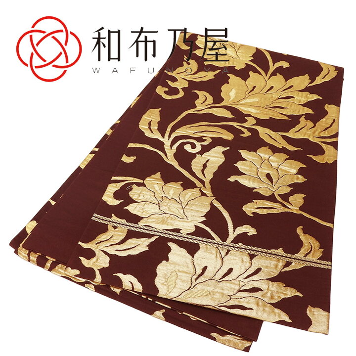 楽天市場】【中古】京袋帯 エンジ色 金色 花柄 六通柄 正絹 シルク 