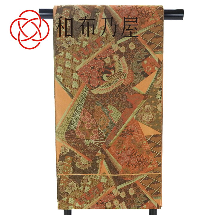 楽天市場】【中古】袋帯 松 鶴 萬葉 エンジ地 グリーン お洒落着  