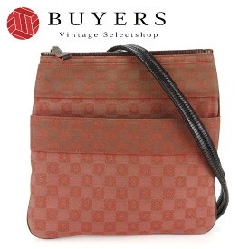 【中古】 ロエベ ショルダーバッグ アナグラム キャンバス レザー レッド ダークブラウン カジュアル レディース 女性 LOEWE