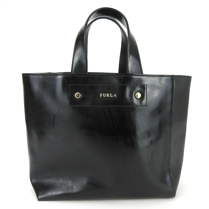 楽天市場】【中古】 フルラ ハンドバッグ エナメル レザー ブラック 