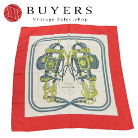 【中古】 エルメス スカーフ カレ90 シルク レッド ゴールド グレー 式典用馬勒 アパレル レディース 女性 HERMES