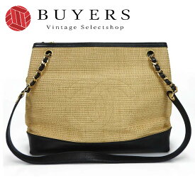 【中古】シャネル チェーントートバッグ CHANEL ストローバッグ 2番台 ココマーク レザー ゴールド金具 肩掛け chain totebag coco gold lambskin black