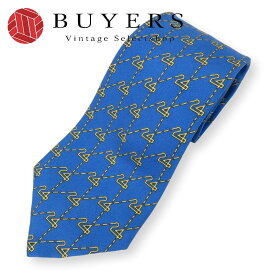 【中古】 エルメス ネクタイ 24 総柄 シルク ブルー ゴールド スーツ ビジネス アパレル メンズ 男性 HERMES
