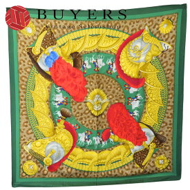 【中古】 エルメス スカーフ カレ90 シルク グリーン マルチカラー CASOUES et PLUMETS 面貌のない兜 おしゃれ レディース 女性 HERMES