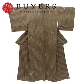 【中古】 小紋 Kimonossimo 正絹 こげ茶 モダン 渋可愛い 和装 呉服 和服 きもの レディース 女性