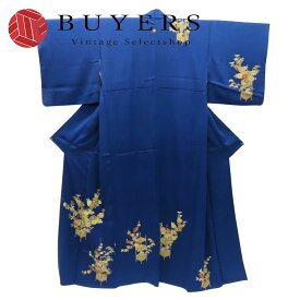 【中古】 訪問着・付下 正絹(金銀糸除く) 瑠璃色 ブルー系 上品 紋入り 和装 呉服 和服 きもの レディース 女性