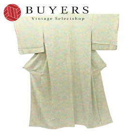 【中古】 小紋 正絹(金銀糸除く) ベージュ ホワイト クリーム マルチカラー 蝶 総柄 お洒落 和装 呉服 和服 きもの レディース 女性