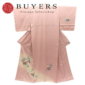 【中古】 訪問着・付下 正絹(金銀糸除く) ピンク 上品 しつけ糸あり 和装 呉服 和服 きもの レディース 女性