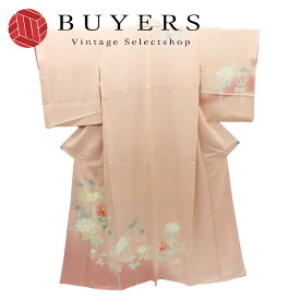 【中古】 訪問着・付下 正絹(金銀糸除く) サーモンピンク系 パステルカラー 上品 和装 呉服 和服 きもの レディース 女性