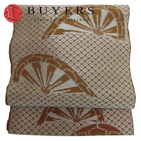 【中古】 名古屋帯 八寸 正絹(金銀糸除く) ブラウン系 シルバー 松葉仕立て 洒落帯 六通柄 和装 呉服 和服 きもの レディース 女性