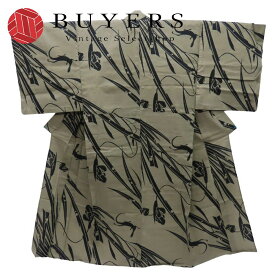【中古】 浴衣 綿麻 モズグレー ブラウン 変わり生地 ヤモリ 和装 呉服 和服 きもの メンズ 男性