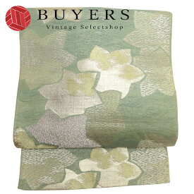 【中古】 袋帯 正絹(金銀糸除く) カーキ系 ゴールド くすみカラー 六通柄 絽 涼しげ 和装 呉服 和服 きもの レディース 女性