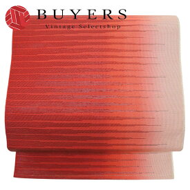 【中古】 名古屋帯 八寸 夏物 正絹(金銀糸除く) レッド系 グラデーション 松葉仕立て 紗 和装 呉服 和服 きもの レディース 女性