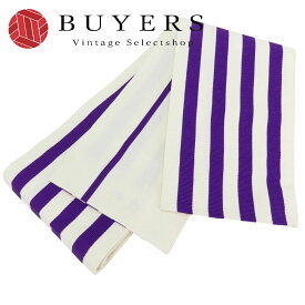 【中古】 半幅帯 小袋帯 踊り帯 綿 ポリエステル ホワイト パープル 縞 モダン 和装 呉服 和服 きもの レディース 女性