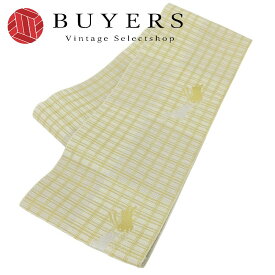 【中古】 半幅帯 ポリエステル ゴールド シルバー ベージュ系 グレー系 格子チェック柄 うさぎ モダン 和装 呉服 和服 きもの レディース 女性