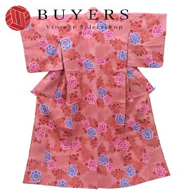 【中古】 浴衣 綿 オールドピンク 変わり生地 ラビッサンルーチェ 和装 呉服 和服 きもの レディース 女性