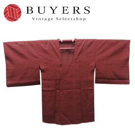 【中古】 道行・道中 道行コート 正絹 臙脂色 笹の葉柄 おしゃれ 夏 和装 呉服 和服 きもの レディース 女性