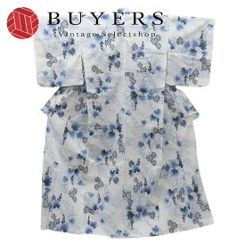 【中古】 浴衣 綿 ホワイト パープル 変わり生地 ラメ入り 和装 呉服 和服 きもの レディース 女性