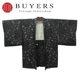 【中古】 羽織 正絹(金銀糸除く) ブラック シルバー 銀通し 草花柄 紋入り 和装 呉服 和服 きもの レディース 女性