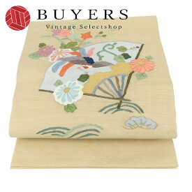 【中古】 袋帯 正絹(金銀糸除く) ベージュ すくい織 お太鼓柄 和装 呉服 和服 きもの レディース 女性