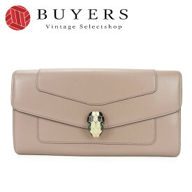 【楽天スーパーセール!!全商品10％OFF!!】【中古】ブルガリ 二つ折り長財布 BVLGARI 281298 セルペンティ ロングウォレット ピンクベージュ系 レザー 蛇 レディース 女性 long wallet beige leather