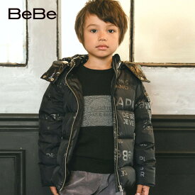 【60%OFFセール】BeBe（べべ）「【撥水加工】タフタロゴプリントダウンコート(100~150cm)」子供服 子ども服 男の子 女の子