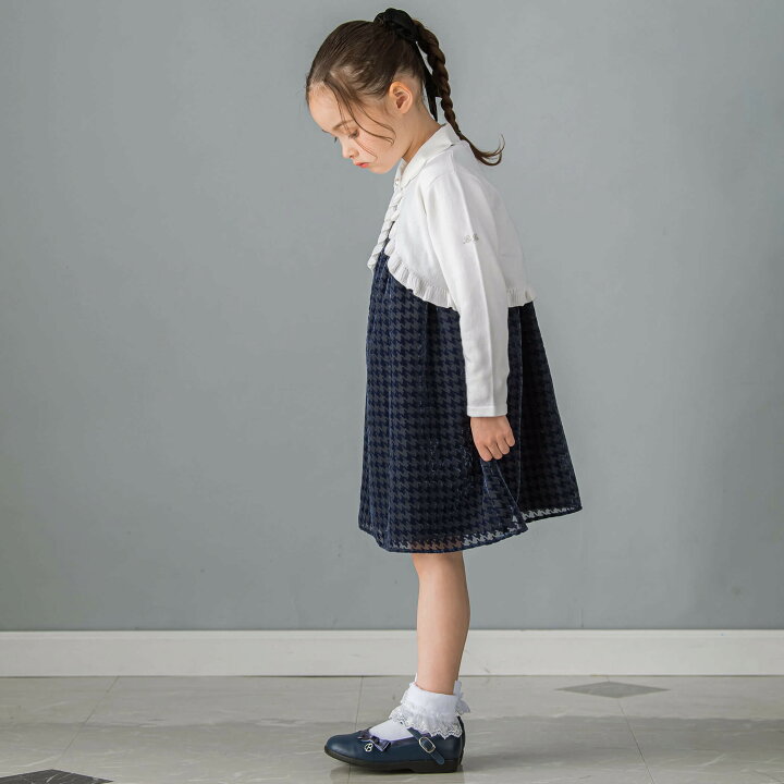 楽天市場】BeBe 【日本製】千鳥格子 オパール ベルベット ドレス(100  