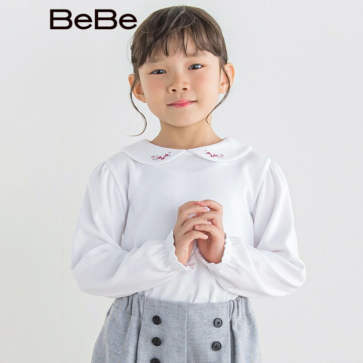 楽天市場】【半額】BeBe ノーアイロン 花刺しゅうラウンドカラー 