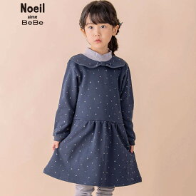 【10％OFFセール】Noeil aime BeBe（ノイユエイムべべ）「【お揃い】リボン襟裏毛ロゴプリントワンピース(80~130cm)」子供服 子ども服 男の子 女の子