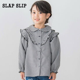 【60%OFF/セール】SLAP SLIP（スラップスリップ）「コーデュロイチェック柄フロントフリル長袖シャツ(90~130cm)」子供服 子ども服 男の子 女の子