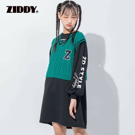 【60%OFFセール】ZIDDY（ジディー）「2点セットロゴワッペンベスト&ワンピース(130~160cm)」子供服 子ども服 男の子 女の子