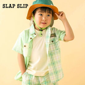 【60%OFFセール】SLAP SLIP（スラップスリップ）シャツ　半袖　SALE　Sale 　「【お揃い】チェック柄切り替えバックプリント半袖シャツ(80~130cm)」子供服 子ども服 男の子 女の子　80　90　100　110　120　130