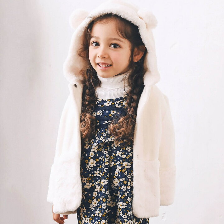 楽天市場】【半額】BeBe 耳付きフードファー 切替コート (80~90cm  