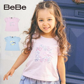 【20％OFF/SSセール】BeBe（べべ）「フラワーリースパフスリーブTシャツ(80~90cm)」子供服 子ども服 男の子 女の子 80 90 トップス キッズ ギフト ブランド